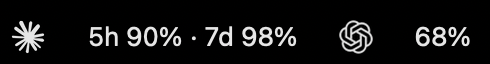 Claude Usage Menu and Codex Usage Menu side by side in the macOS menu bar